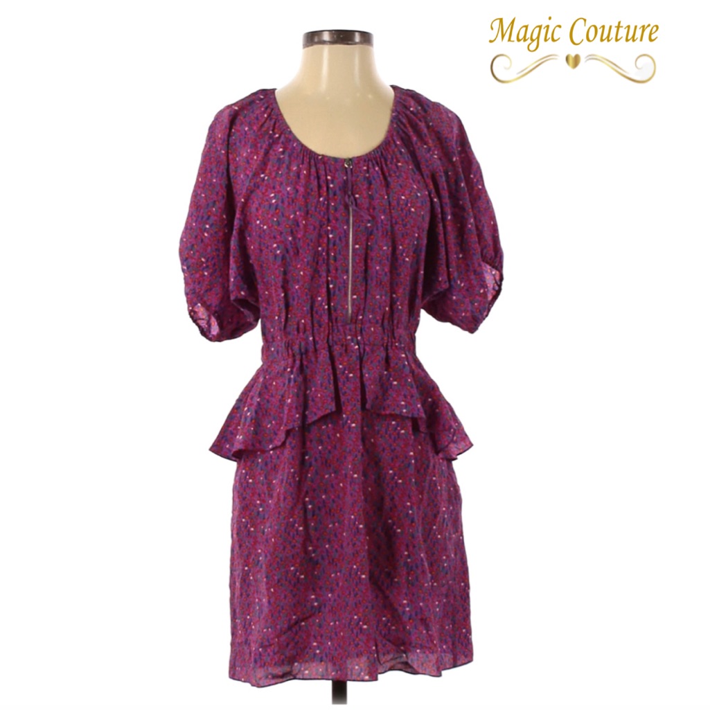 Rebecca Taylor Pink And Purple Silk Ruffle Waist Dress